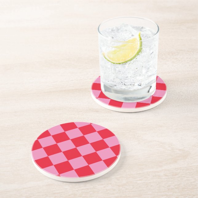 Posavasos Naranja rosa de patrón de comprobación de tablero  (Lado)