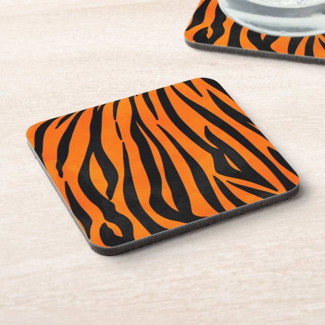 Posavasos Naranja salvaje tigre negro tira de tinta animal (Lado Izquierdo)