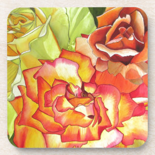 Posavasos Naranja y rosas amarillas arte acuarela