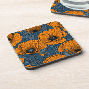 Posavasos Naranjas de cachorros en azul oscuro