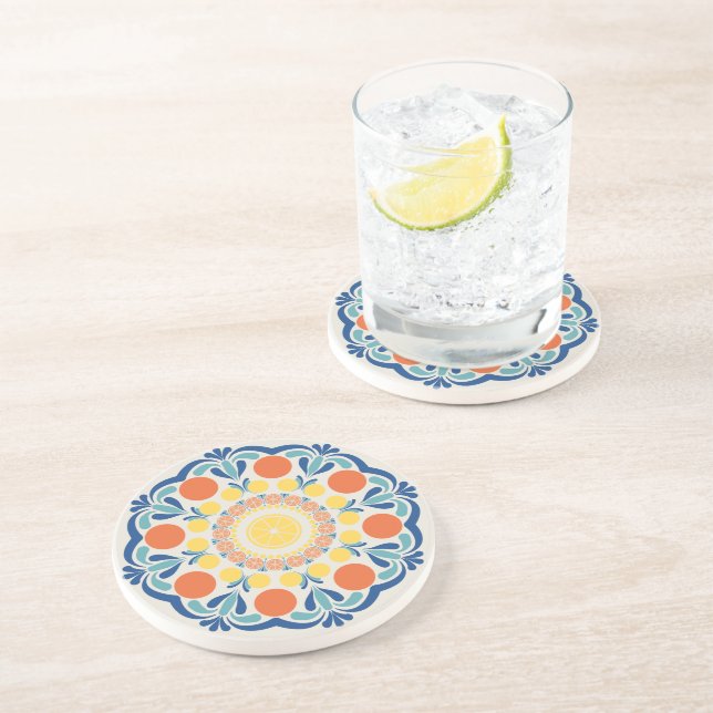 Posavasos Naranjas De Verano Del Egeo Y Lemons Dot Mandala (Lado)