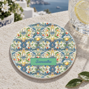 Posavasos naranjas mediterráneas sicilianas azul mayólica