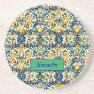 Posavasos Naranjas sicilianos mediterráneos majolica azul