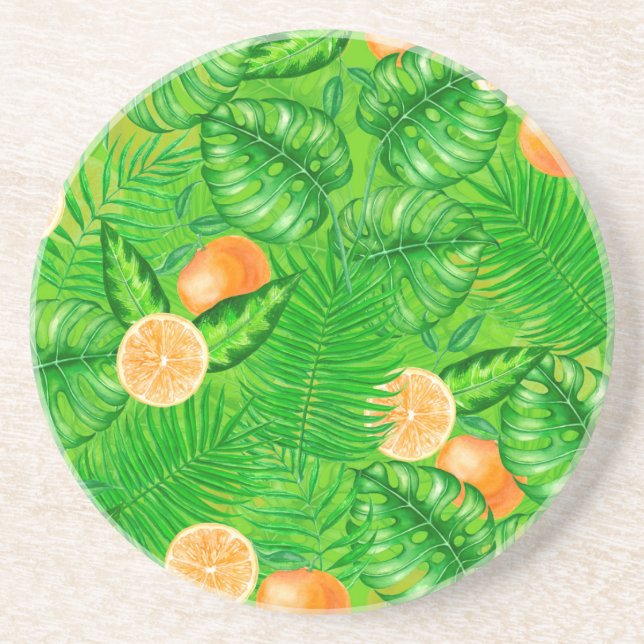 Posavasos Naranjas y hojas tropicales (Frente)