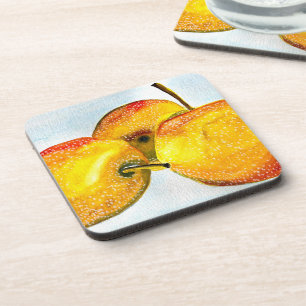 Posavasos Nashi peras color amarillo fruta de la acuarela