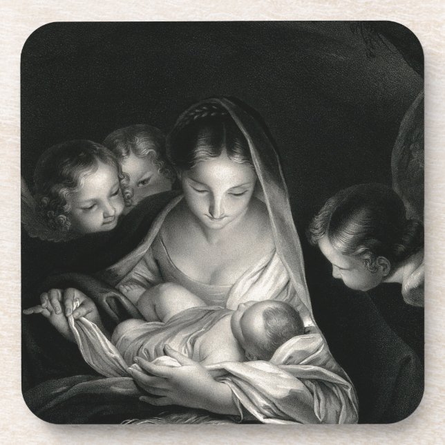 Posavasos Natividad Niño Jesús Virgen María Angelo Blanco Ne (Frente)