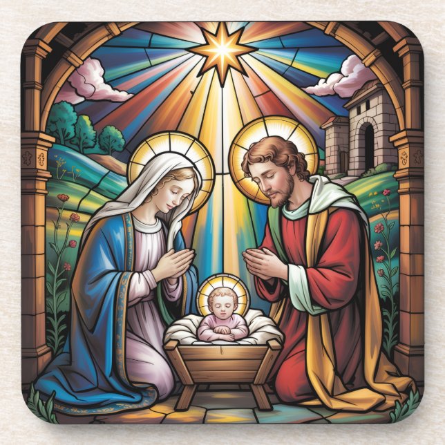 Posavasos Nativity Stained Glass Art – Holy Family Christmas (Frente)