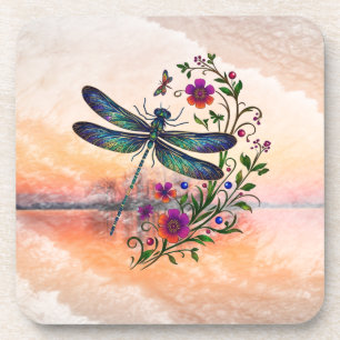 Posavasos Naturaleza Colorida Libélula Vibrante Arte Floral
