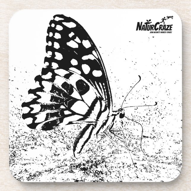 Posavasos NaturCraze (B&W) Mariposa montaña rusa de plástico (Frente)