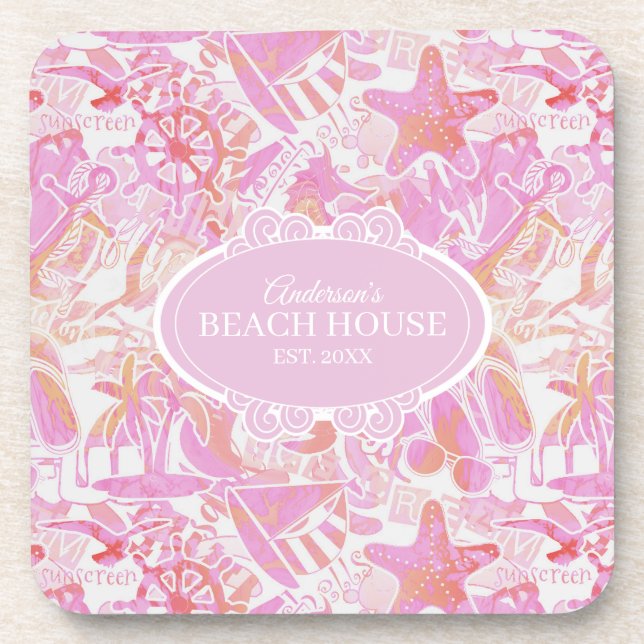 Posavasos Nautical Beach Collage Hot Pink ID840 (Frente)