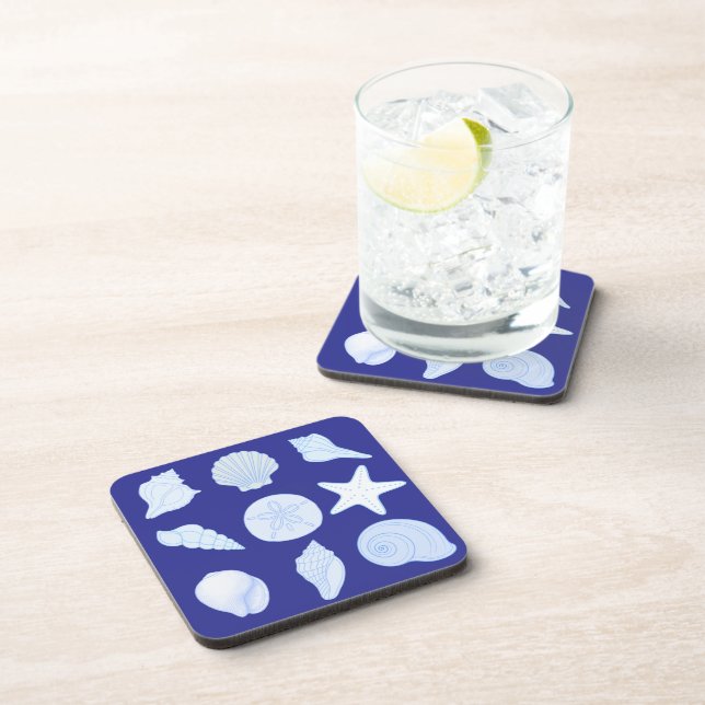 Posavasos nautical blue coasters with seashells (Lado Derecho)