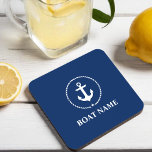 Posavasos Nautical Boat Name Anchor Rope Navy Blue<br><div class="desc">Nautical Bote Name Anchor Rope Naval Blue Coaster</div>