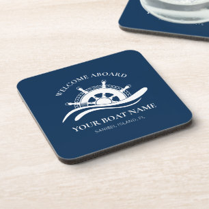Posavasos Nautical Boat Name Welcome Aboard Ship Wheel