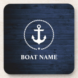 Posavasos Nautical Bote Name Anchor Rope Blue Wood