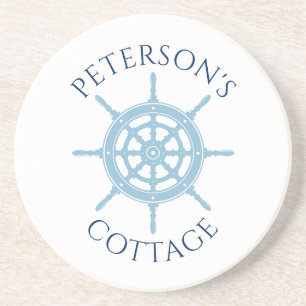 Posavasos Nautical Cottage Navy Blue Nombre personalizado