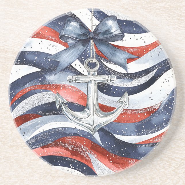 Posavasos Nautical Red White Blue Bow Anchor (Frente)