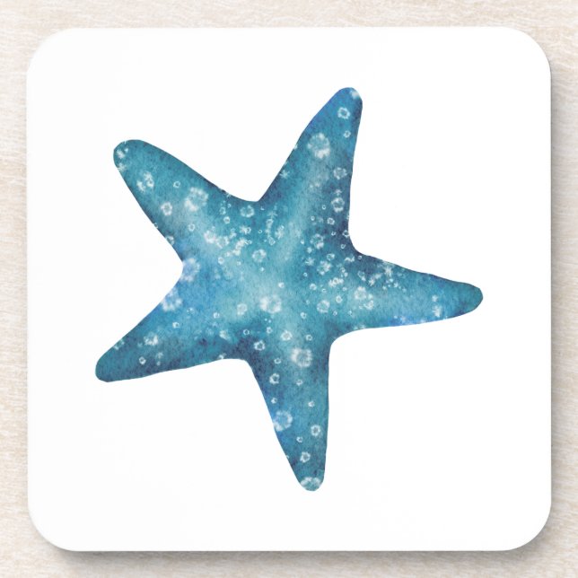 Posavasos Nautical Watercolor Blue Starfish (Frente)