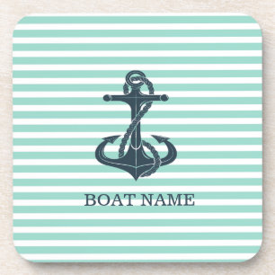 Posavasos Náutico,Ancla,Rayas Verde Menta