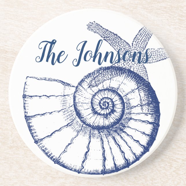 Posavasos Nautilus Seashell & Starfish Marine Life Personali (Frente)