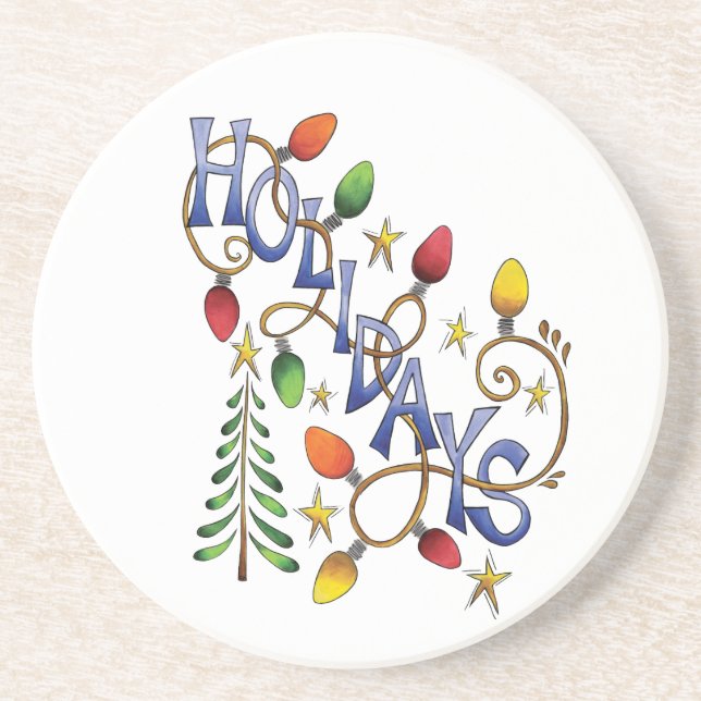 Posavasos Navidad adorable, luces y estrellas con texto fest (Frente)