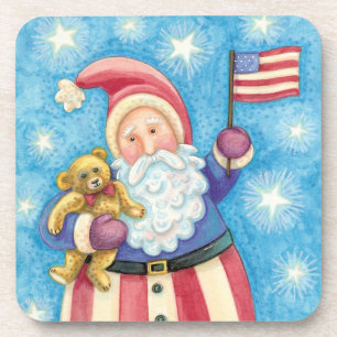 Posavasos Navidad adorable, Santa Claus patriótico con bande