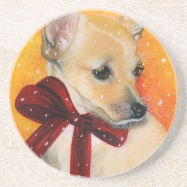 Posavasos Navidad cachorro nieve Pascua (Frente)