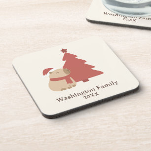 Posavasos Navidad de Capybara Acogedora Personalizada