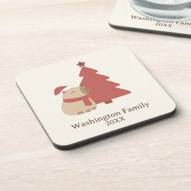 Posavasos Navidad de Capybara Acogedora Personalizada (Lado Izquierdo)