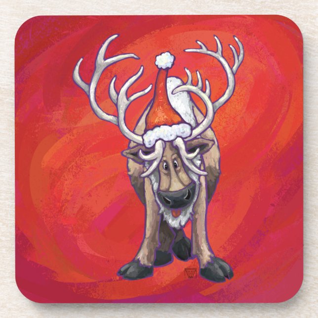 Posavasos Navidad de Reno en Verde (Frente)