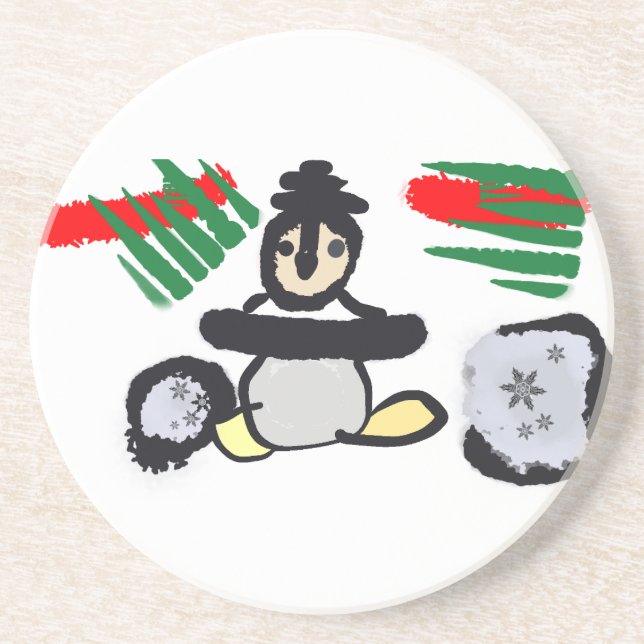 Posavasos Navidad de roca de pingüino  (Frente)