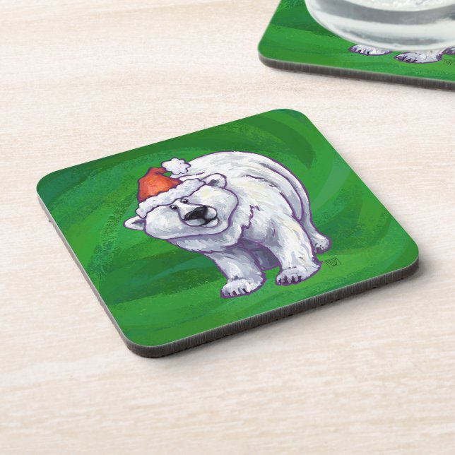Posavasos Navidad del Oso Polar en Verde (Lado Izquierdo)