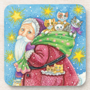 Posavasos Navidad linda, Santa Claus con gatitos y gatos!