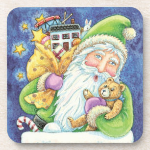 Posavasos Navidad linda, Santa Claus en chimenea con juguete