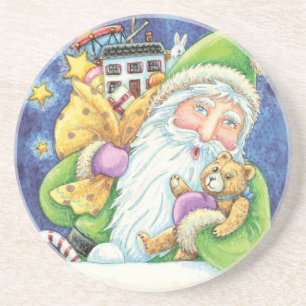 Posavasos Navidad linda, Santa Claus en chimenea con juguete
