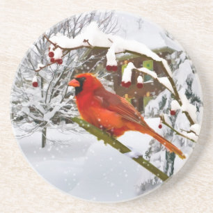 Posavasos Navidad, pájaro cardinal, nieve, práctico de cos