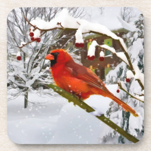 Posavasos Navidad, pájaro cardinal, nieve, práctico de cos