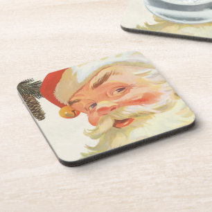 Posavasos Navidad Retro, Alegre Santa Claus con un Secreto