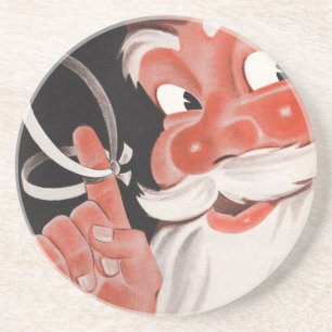 Posavasos Navidad Vintage, Alegre Santa Claus con Cuerda