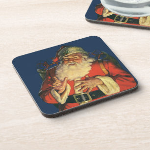 Posavasos Navidad Vintage, alegre Santa Claus con juguetes