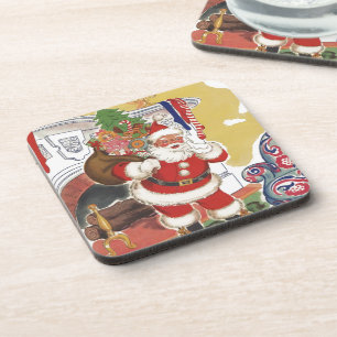 Posavasos Navidad Vintage, Alegre Santa Claus con Regalos