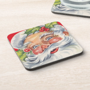 Posavasos Navidad Vintage, alegre Santa Claus con su sombrer