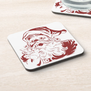 Posavasos Navidad Vintage, Alegre Santa Claus Retro en Rojo