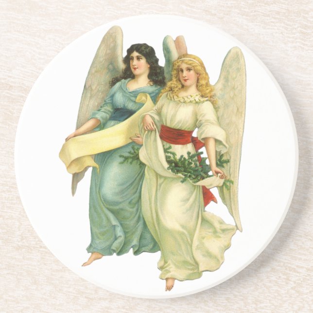 Posavasos Navidad vintage, ángeles victorianos angélicos (Frente)