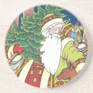Posavasos Navidad vintage, ciervo de Santa Claus en bosque
