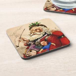Posavasos Navidad Vintage, juguetes de pipa de Santa Claus v