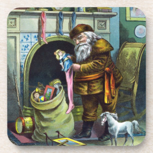 Posavasos Navidad Vintage, medias de Santa Claus con juguete