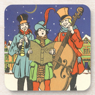 Posavasos Navidad Vintage, Músicos Cantando Villancicos con