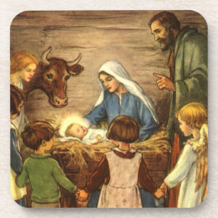 Posavasos Navidad Vintage, Natividad Religiosa con el Niño J