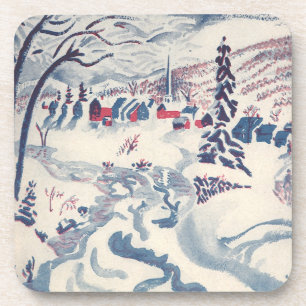 Posavasos Navidad Vintage, paisaje invernal de la aldea neva