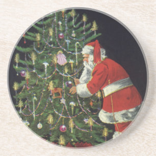 Posavasos Navidad vintage, Santa Claus con regalos